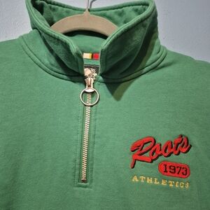 Roots Green Half-Zip Sweatshirt with Red Embroidered Logo